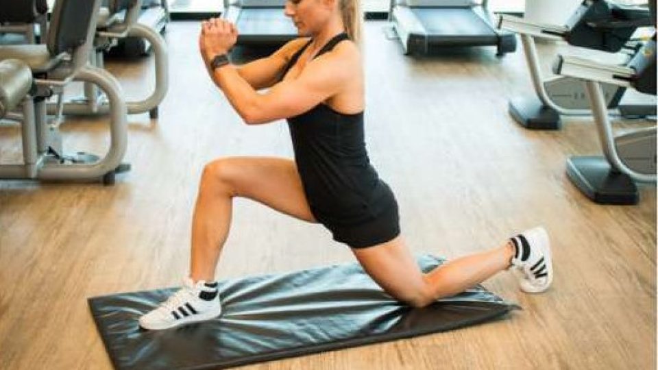 Kneeling hurdle stretch for the hip flexors and quads